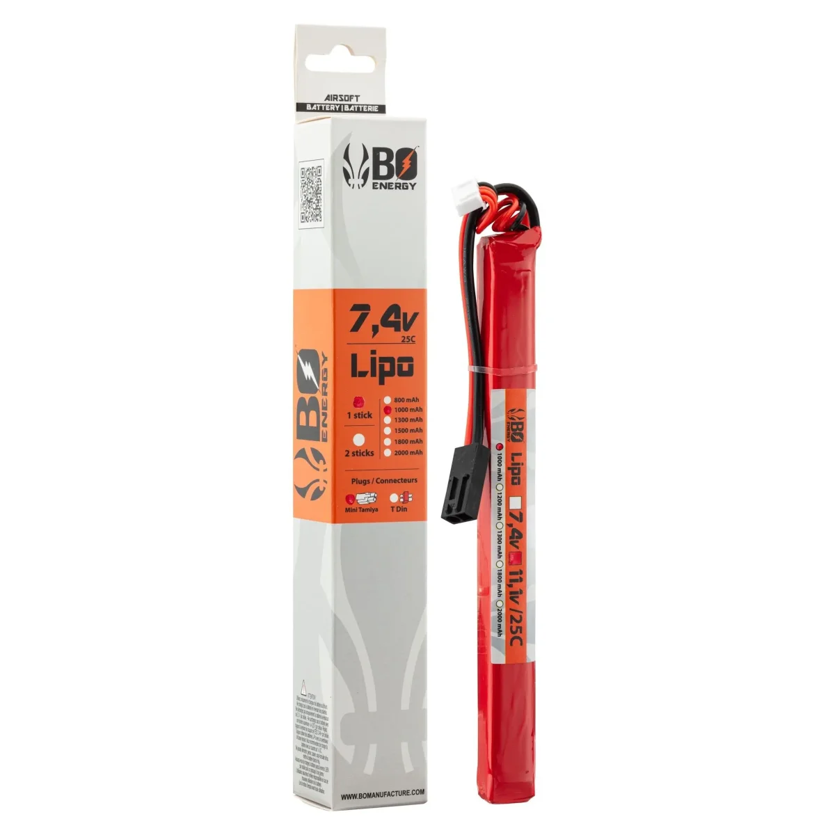 1 stick batterie Lipo 2S 7.4V 1000mAh 25C type Ak/Scorpion T-Dean